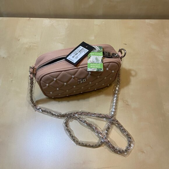 Badgley Mischka Vegan Leather Quilted Pearl Crossbody – Blush Pink - Picture 6 of 7
